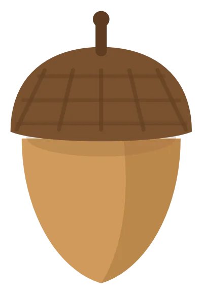 A tan acorn with a dark brown textured cap and a short stem at the top.