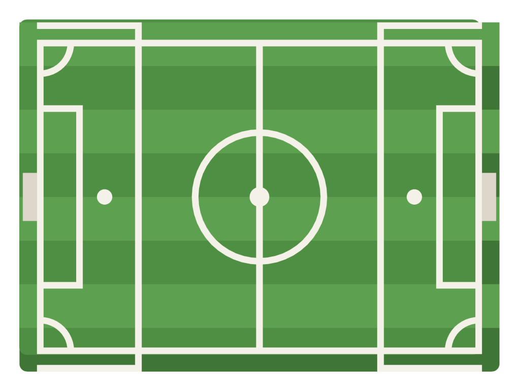 A soccer pitch seen from above, with a centre circle, a halfway line and a penalty area at each end.