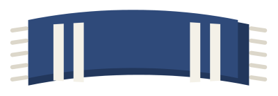 A navy and white striped supporter scarf, held up stretched between two hands.