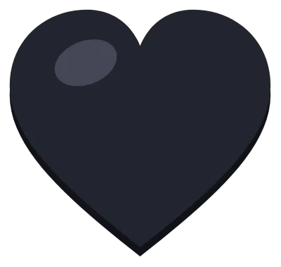 A solid black heart with a soft highlight on the upper left lobe, drawn as a flat symbol.