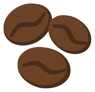 Three roasted coffee beans with a curved crease down the centre of each.