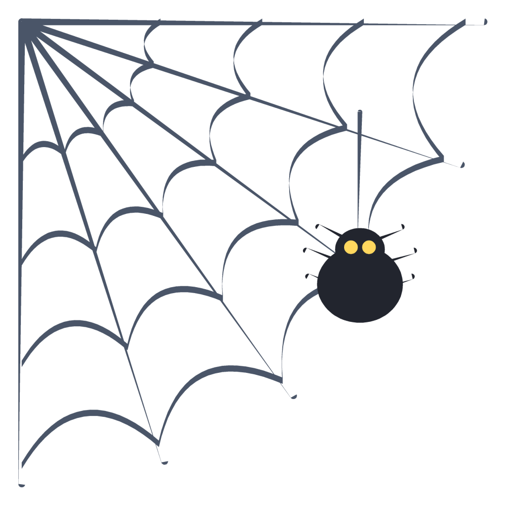 A corner spider web made of radiating threads crossed by curved strands, with a small spider hanging at the edge.