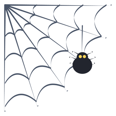 A corner spider web made of radiating threads crossed by curved strands, with a small spider hanging at the edge.