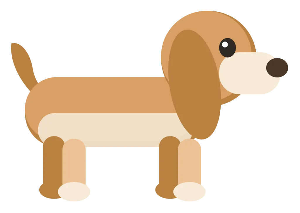 A brown dachshund in side view with a long low body, short legs and long hanging ears.
