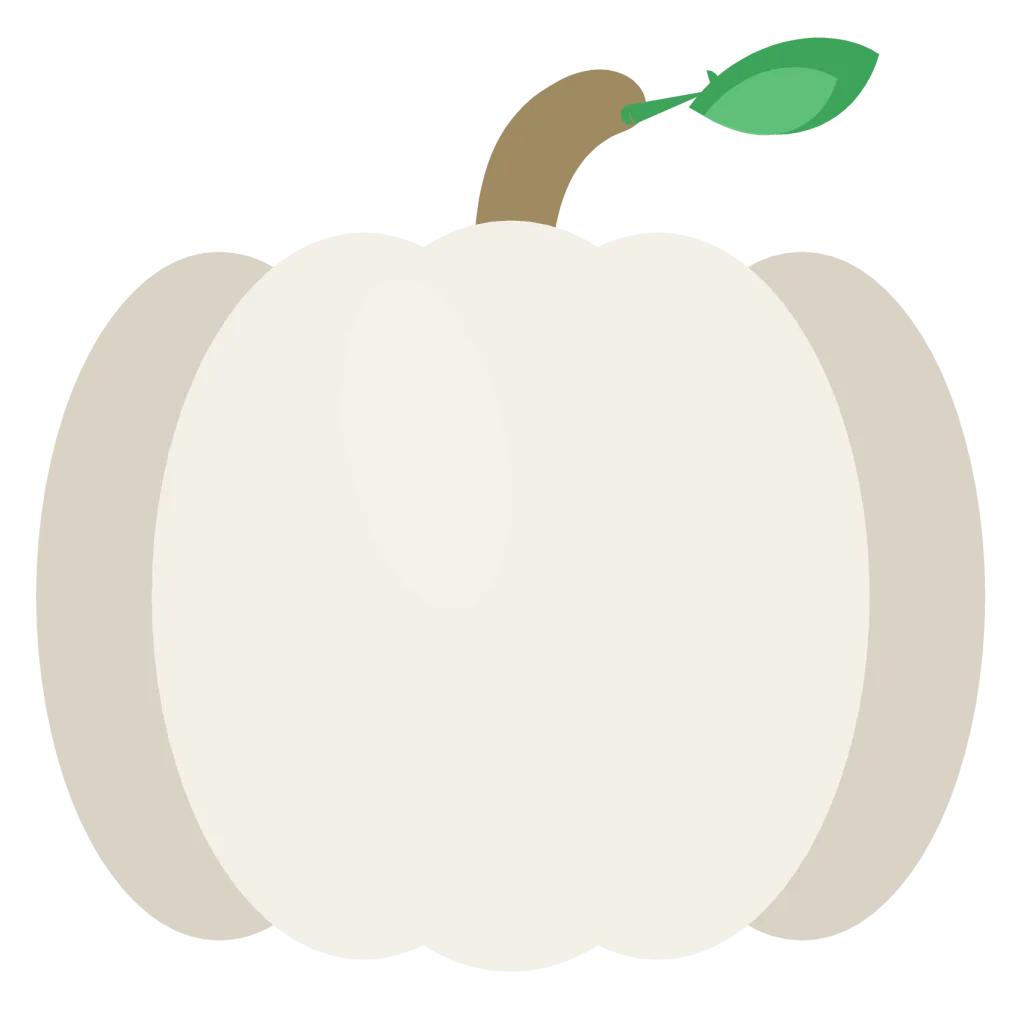 A pale cream-white pumpkin with soft grey ribbing and a short tan stem.