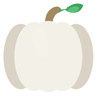 A pale cream-white pumpkin with soft grey ribbing and a short tan stem.