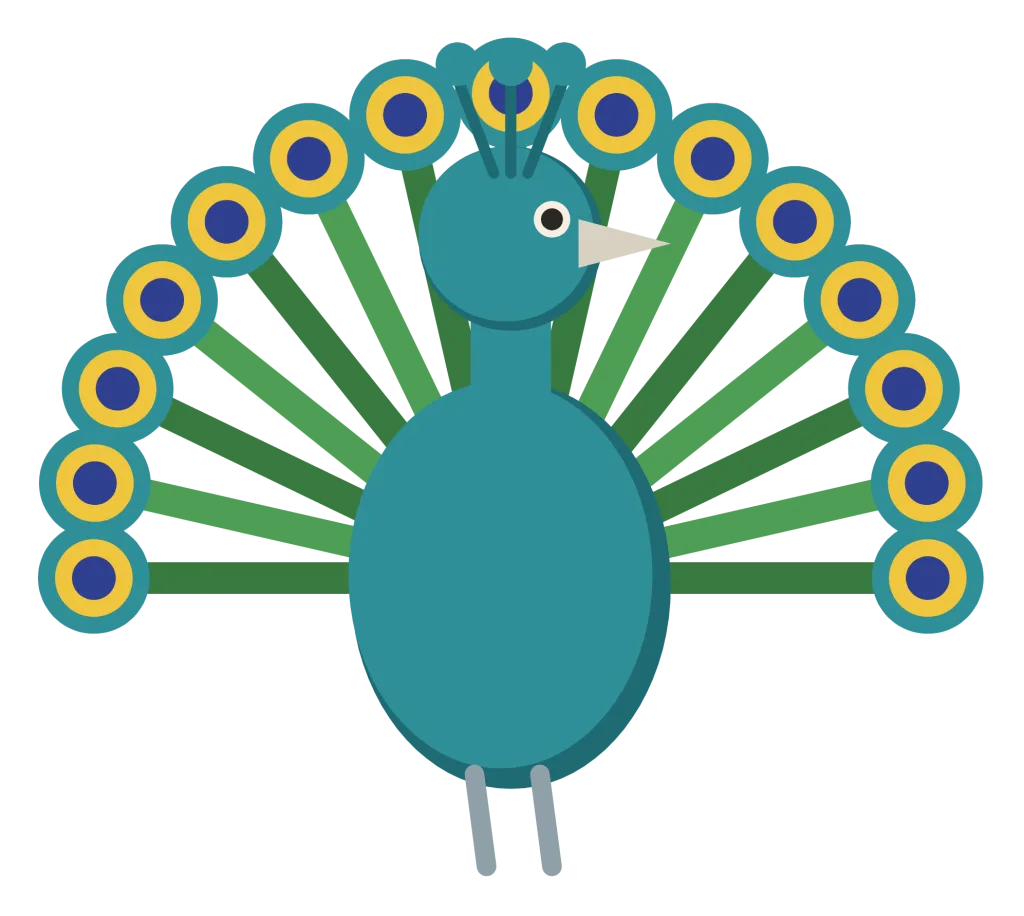 A peacock with its tail fanned out behind it, covered in blue-green eyespots, and a small crest on its head.