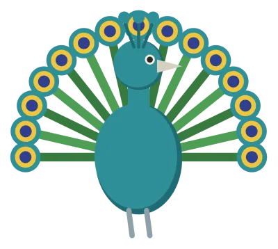 A peacock with its tail fanned out behind it, covered in blue-green eyespots, and a small crest on its head.