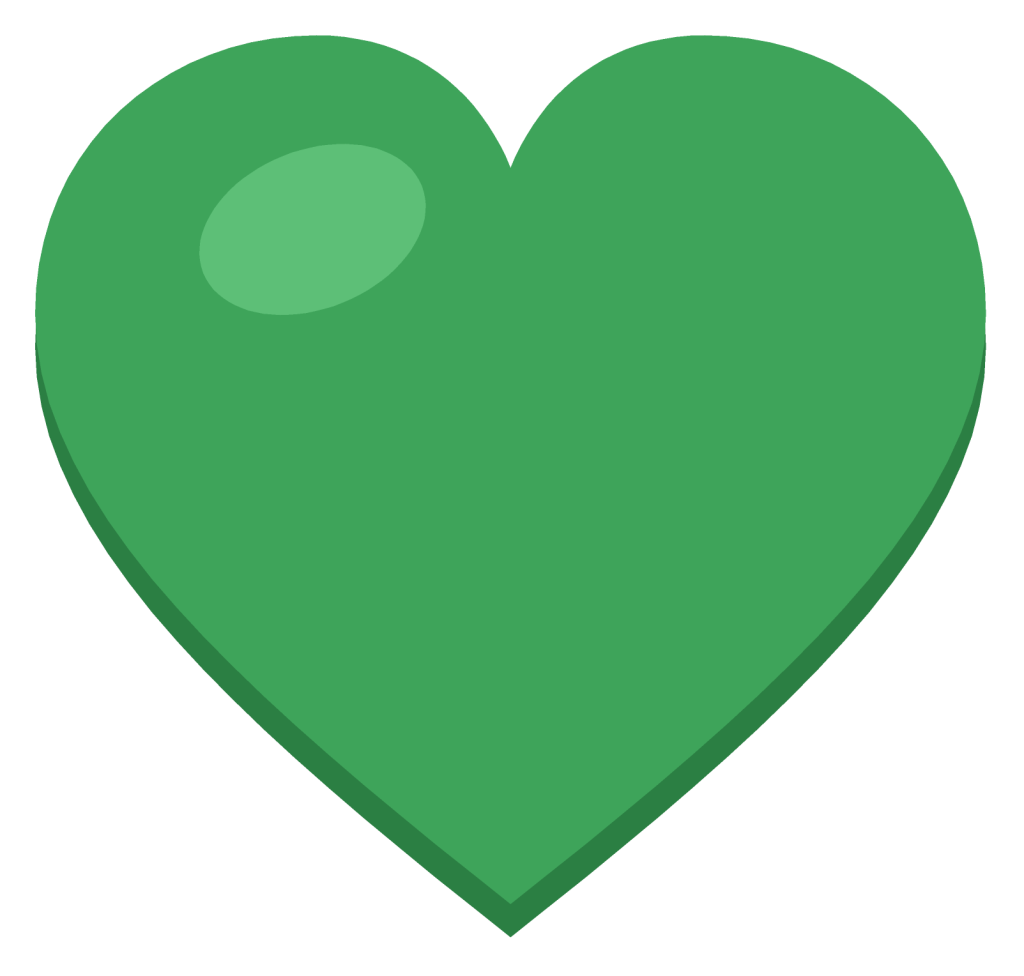 A solid green heart with a soft highlight on the upper left lobe, drawn as a flat symbol.
