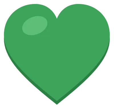 A solid green heart with a soft highlight on the upper left lobe, drawn as a flat symbol.