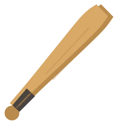 A wooden baseball bat lying at an angle, with a taped grip and a knob at the handle.