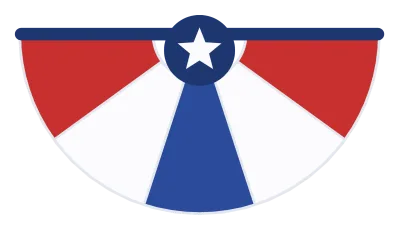 A half-round patriotic bunting fan in red, white and blue panels with a small star at the top.