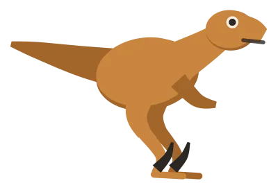 A tan velociraptor crouched forward in side view, with a stiff level tail and a raised sickle claw on each foot.