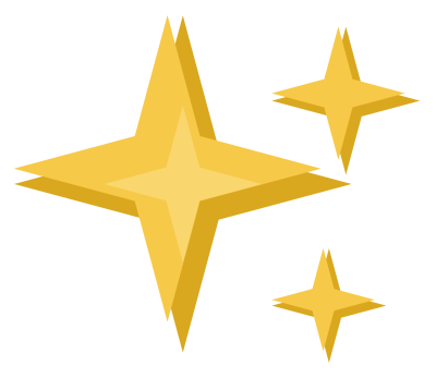 A four pointed gold sparkle with two smaller sparkles beside it.