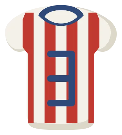 A red and white striped soccer jersey with a navy number on the front and a navy collar.