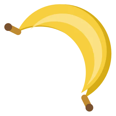A curved yellow banana with brown tips and a soft highlight along its inner curve.