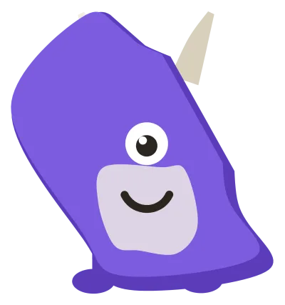 A purple Snip with one large eye, two pale horns and a rounded pale belly.