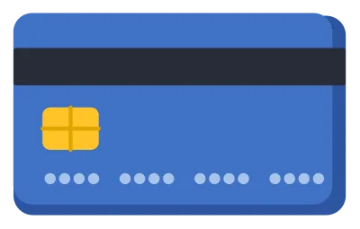 A blue credit card with a gold chip, a dark magnetic stripe and rows of embossed dots.