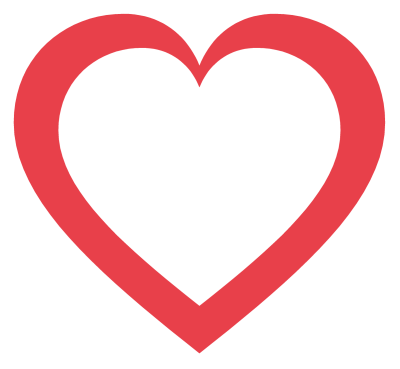 An open heart outline drawn as an even red stroke with a transparent centre.