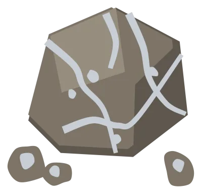 A broken lump of rock with bright silver veins running through the fractured faces.