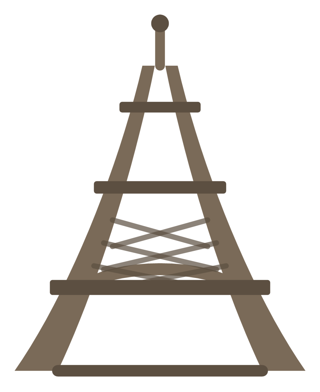 The Eiffel Tower drawn as a flat silhouette with its arch, two platforms and lattice legs.
