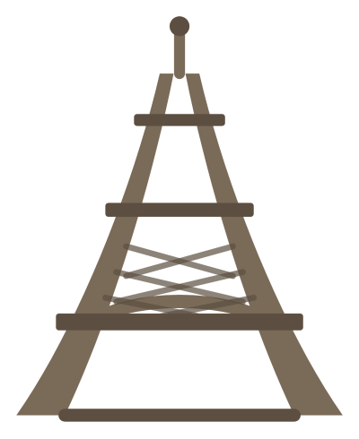 The Eiffel Tower drawn as a flat silhouette with its arch, two platforms and lattice legs.