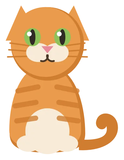 A ginger tabby cat sitting upright with darker stripes, green eyes and its tail curled around its feet.