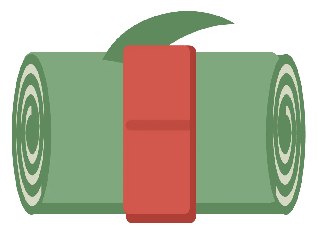 A roll of banknotes bound with a red band, with the rolled edges showing at both ends.