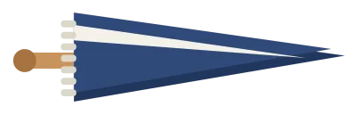 A long navy felt pennant on a wooden stick, with a white stripe and a blank field for a team name.