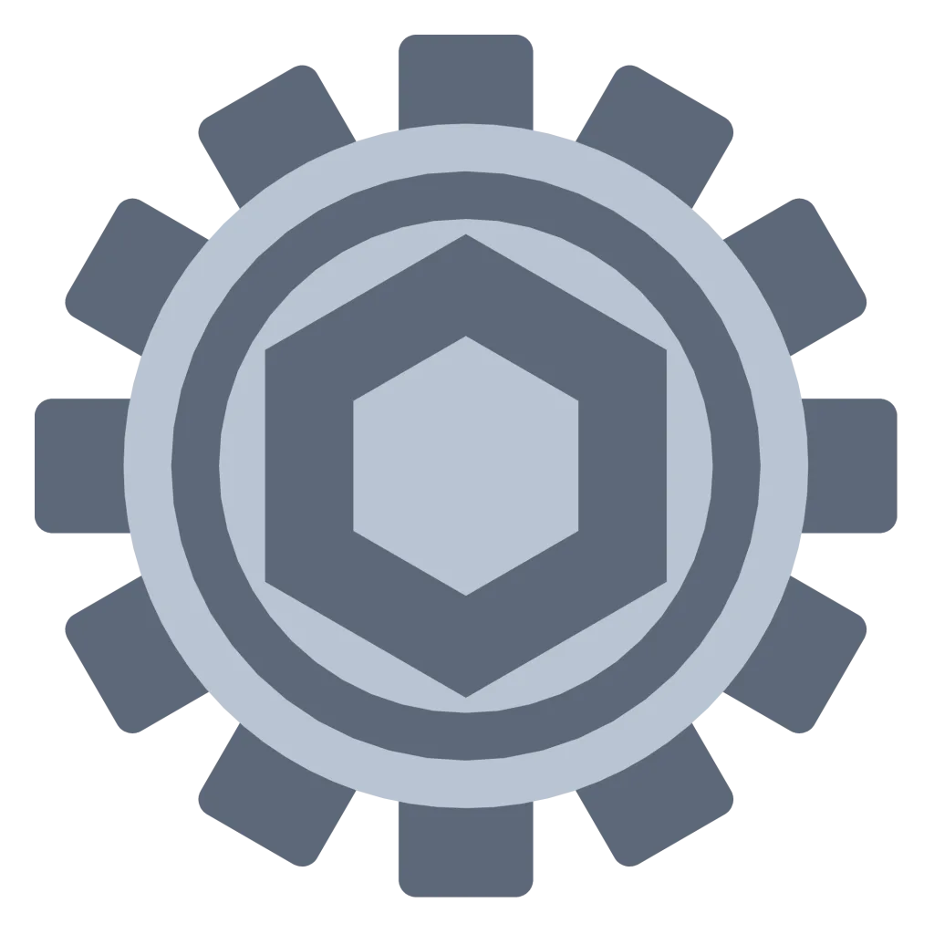 A steel gear wheel with twelve square teeth and a hexagonal hole at its centre.