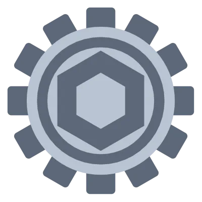 A steel gear wheel with twelve square teeth and a hexagonal hole at its centre.
