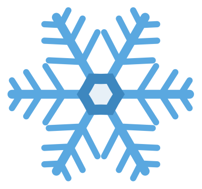 A six-armed blue snowflake with branching arms and a small hexagonal centre.