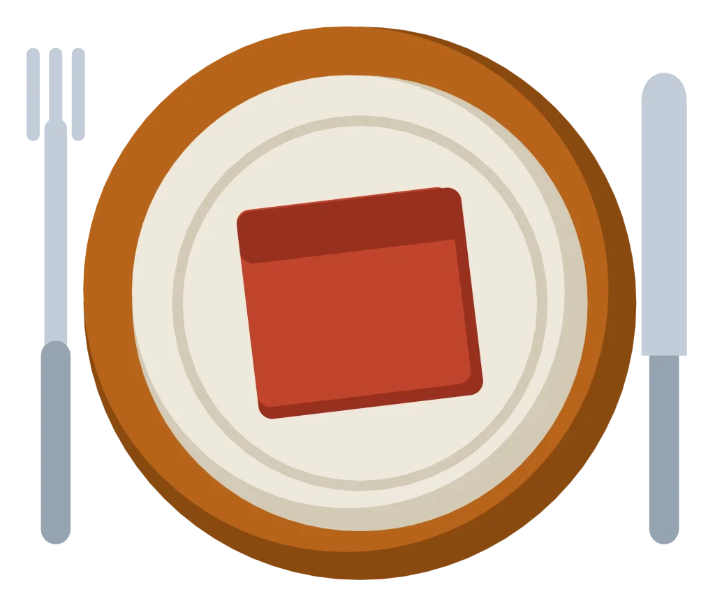 A dinner place setting with a plate on a charger, a fork, a knife and a folded napkin.