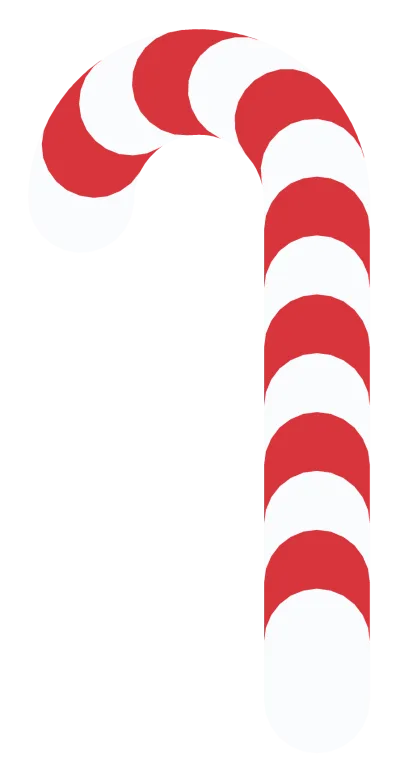 A hooked candy cane with red and white stripes running around the curve.