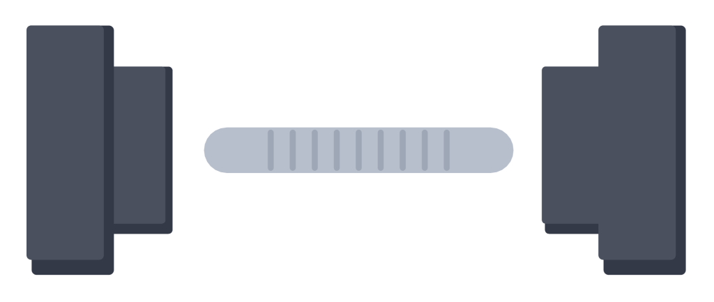 A dark grey dumbbell with a knurled bar and two round weight plates at each end.