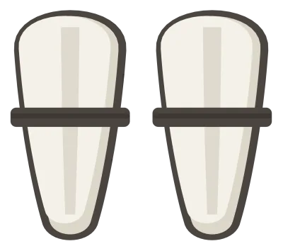 A pair of white soccer shin guards with a curved shell and a dark padded back.