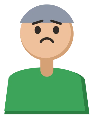 A head and shoulders portrait of a person with a downturned mouth and sloped brows.