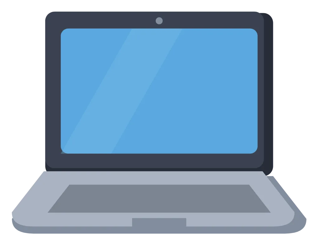 An open laptop seen from the front with a blue screen and a grey keyboard base.