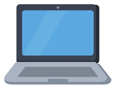 An open laptop seen from the front with a blue screen and a grey keyboard base.