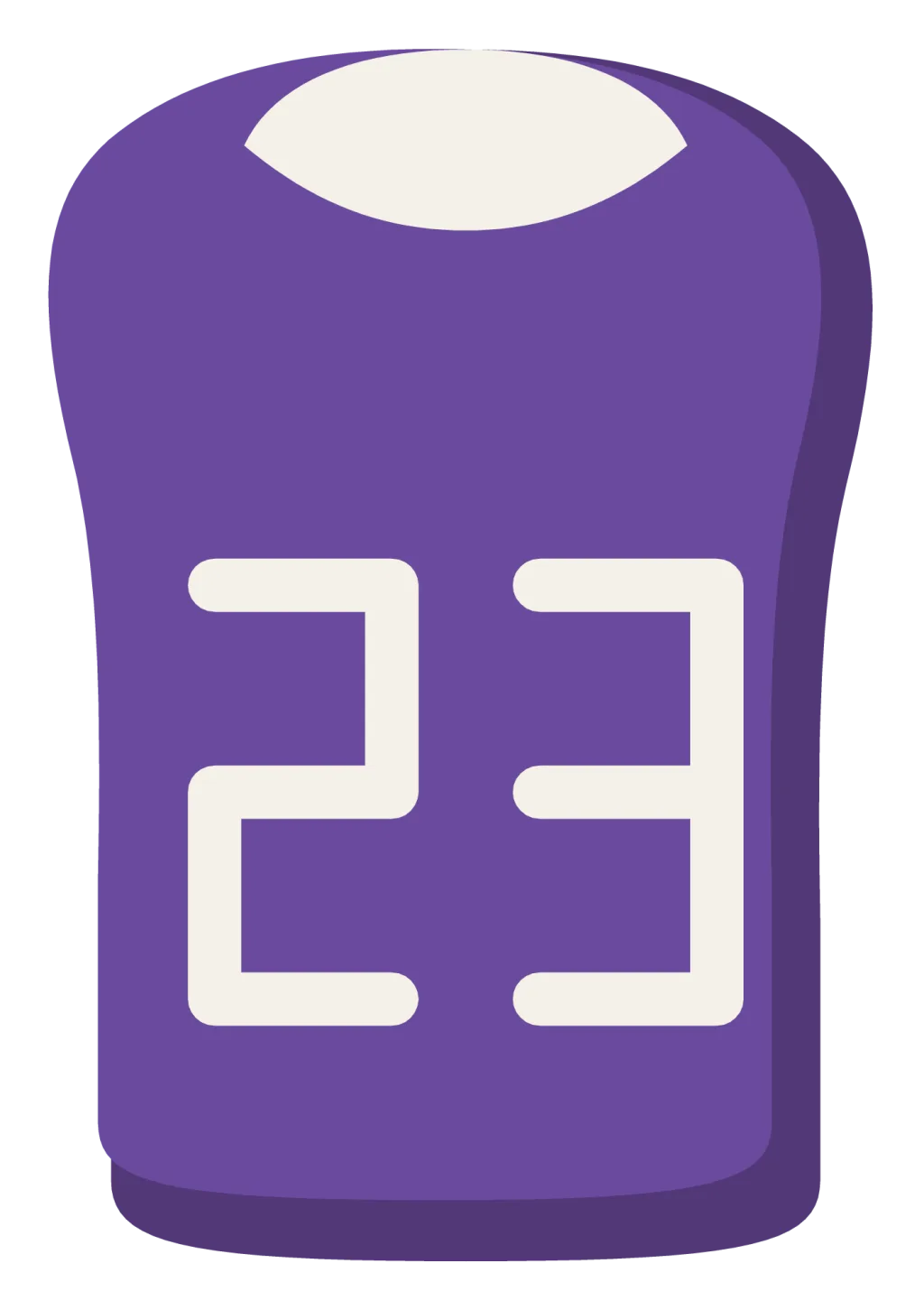 A purple sleeveless basketball jersey with a white number on the front and deep-cut armholes.