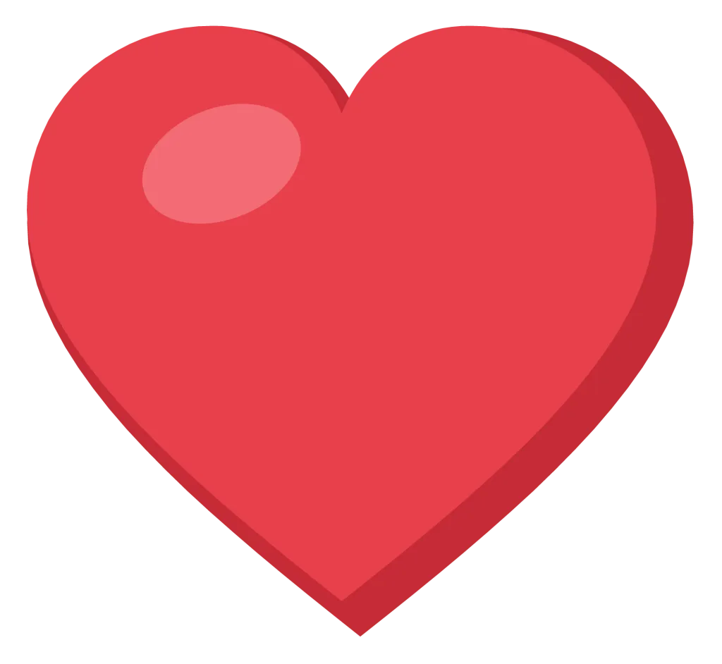 A solid red heart with a soft highlight on the upper left lobe, drawn as a flat symbol.