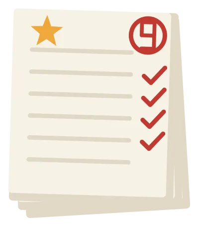A stack of marked worksheets with red ticks, a circled grade and a star on the top sheet.