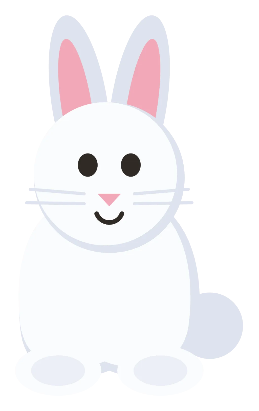 A white Easter bunny sitting upright with long ears, a pink nose and a round tail.