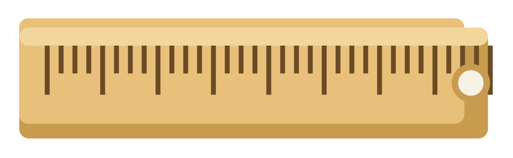A wooden ruler with graduated tick marks along one edge and a hanging hole at the end.