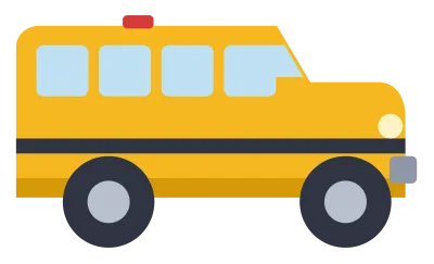 A yellow American school bus in side view with black trim, four windows and a red stop light on the roof.