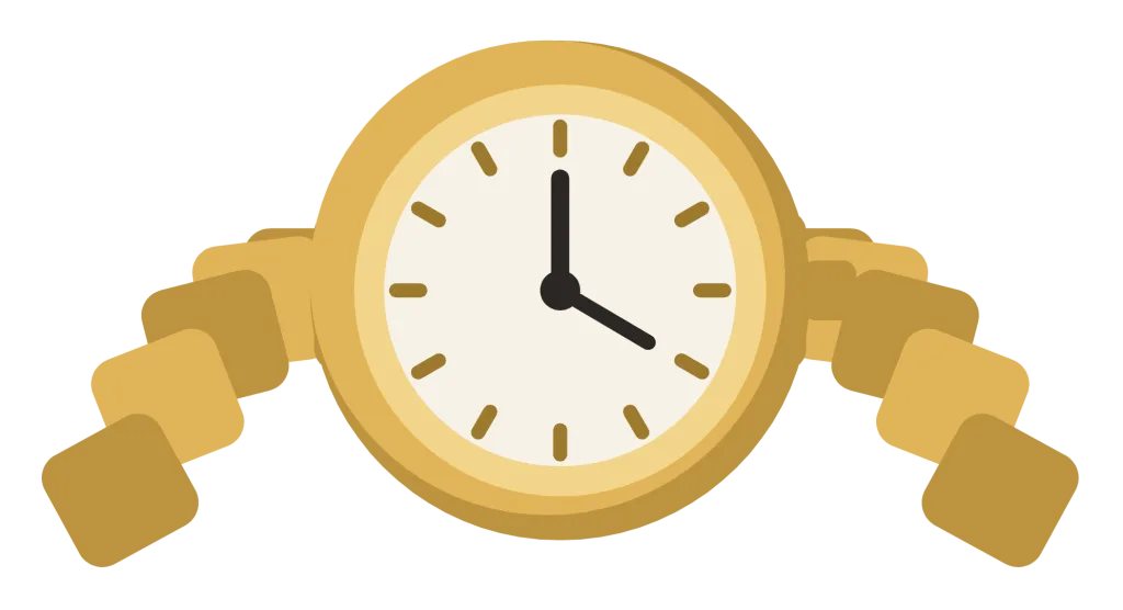 A gold wristwatch with a round face, a link bracelet and a small crown at the side.