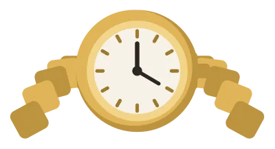 A gold wristwatch with a round face, a link bracelet and a small crown at the side.