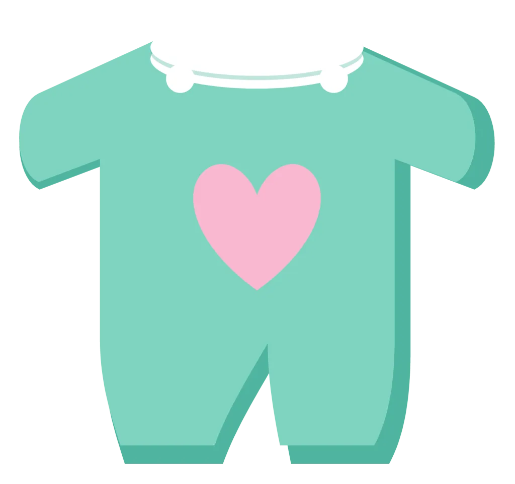 A pastel mint baby onesie with short sleeves, two buttons at the shoulder and a small heart.