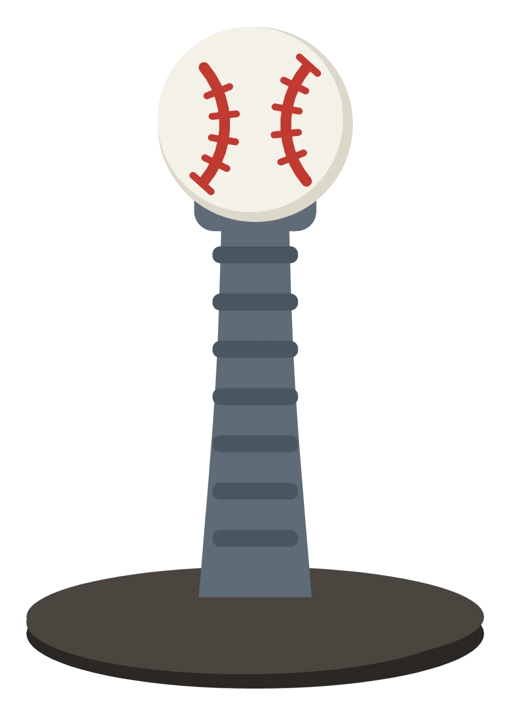 A baseball resting on top of a rubber batting tee, on a black weighted base.