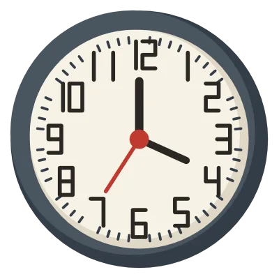 A round classroom wall clock with a white face, black numerals and a red second hand.